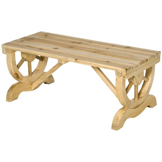 Banc de jardin rustique bois de sapin aménagement extérieur accoudoirs roues 98cm - ComfortXL Outdoor Living - Image 2