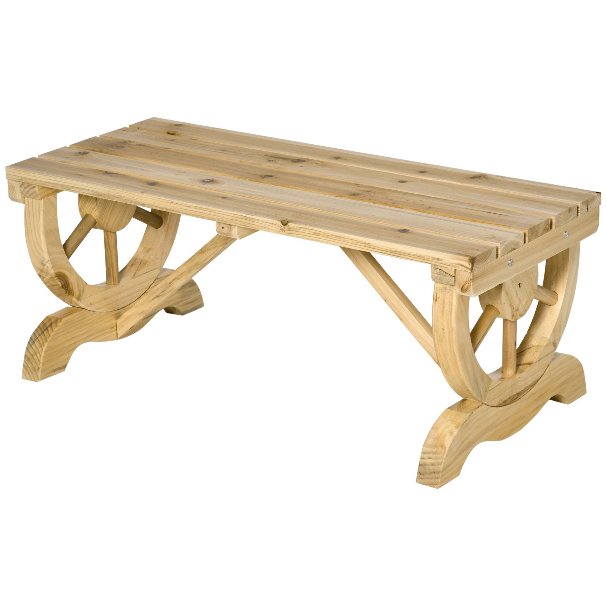 Banc de jardin rustique bois de sapin aménagement extérieur accoudoirs roues 98cm - ComfortXL Outdoor Living - Image 2