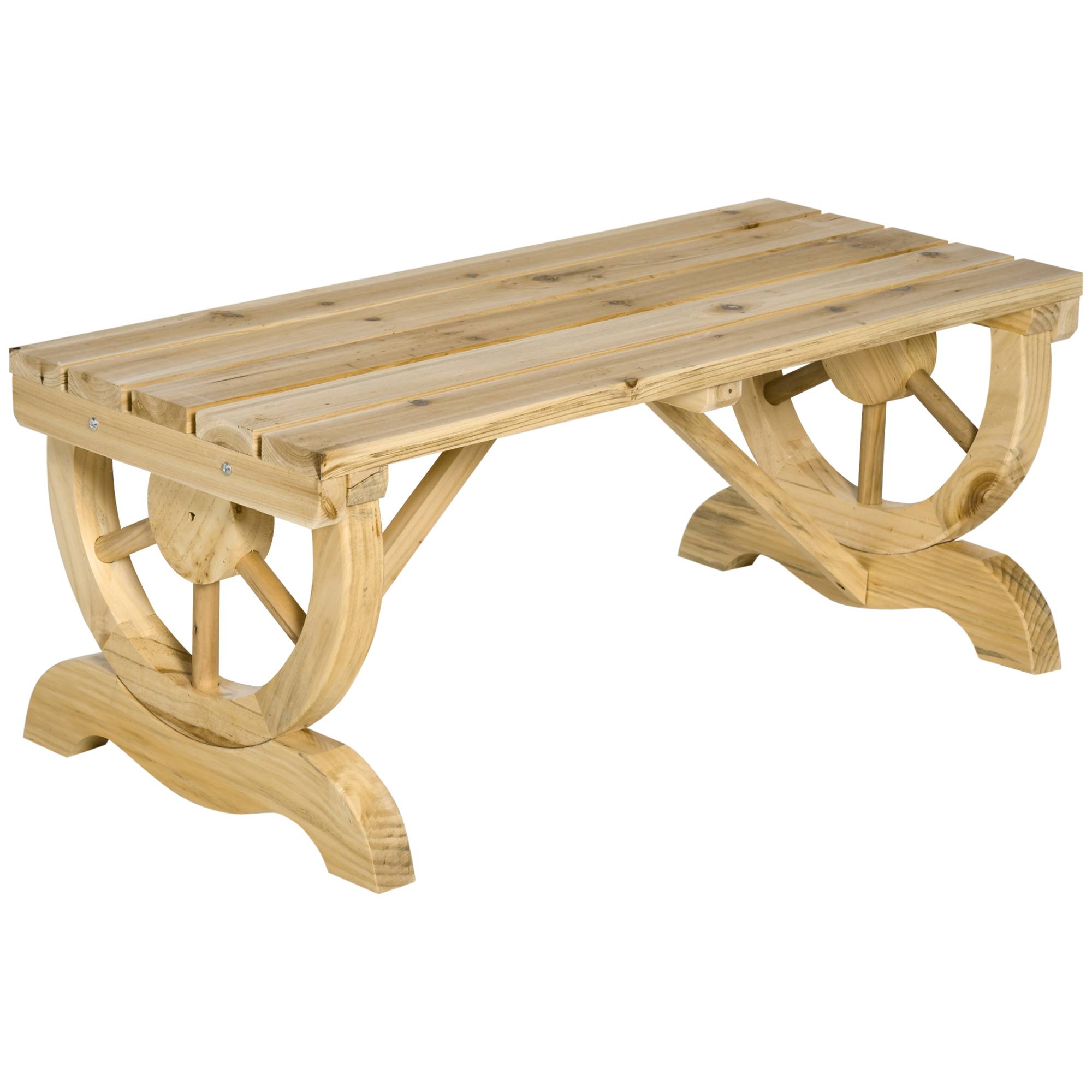 Banc de jardin rustique bois de sapin aménagement extérieur accoudoirs roues 98cm - ComfortXL Outdoor Living - Image 1