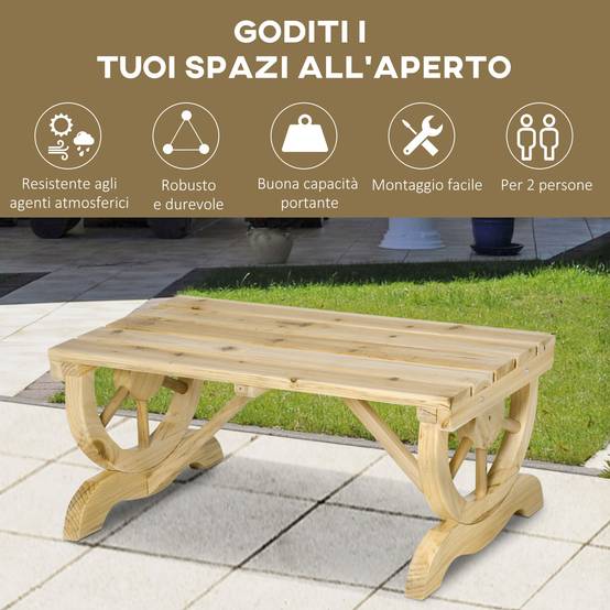 Banc de jardin rustique bois de sapin aménagement extérieur accoudoirs roues 98cm - ComfortXL Outdoor Living - Image 8