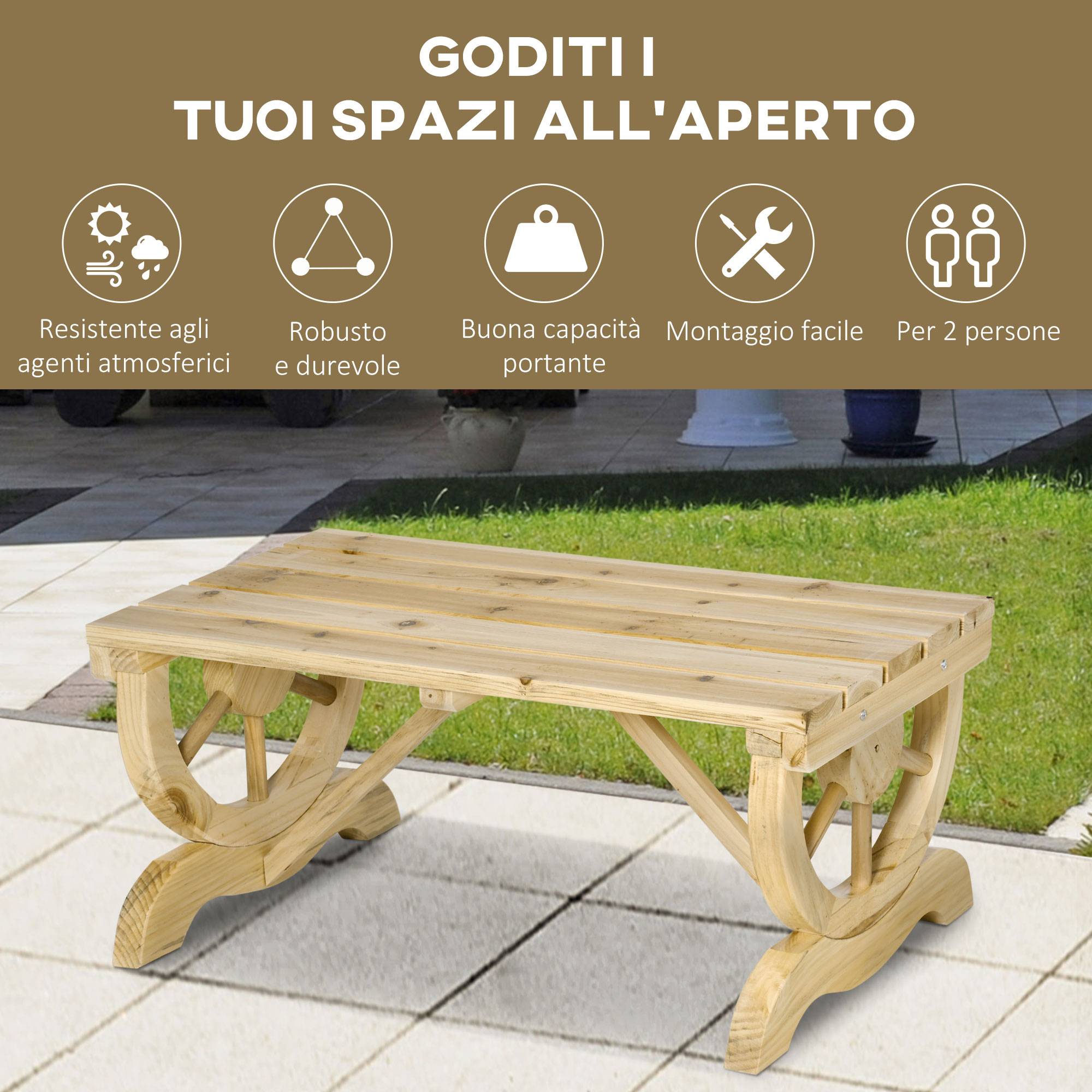 Banc de jardin rustique bois de sapin aménagement extérieur accoudoirs roues 98cm - ComfortXL Outdoor Living - Image 8