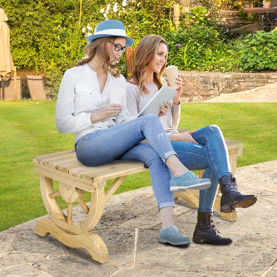 Banc de jardin rustique bois de sapin aménagement extérieur accoudoirs roues 98cm - ComfortXL Outdoor Living - Image 3
