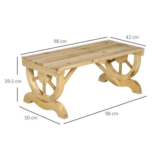 Banc de jardin rustique bois de sapin aménagement extérieur accoudoirs roues 98cm - ComfortXL Outdoor Living - Image 5