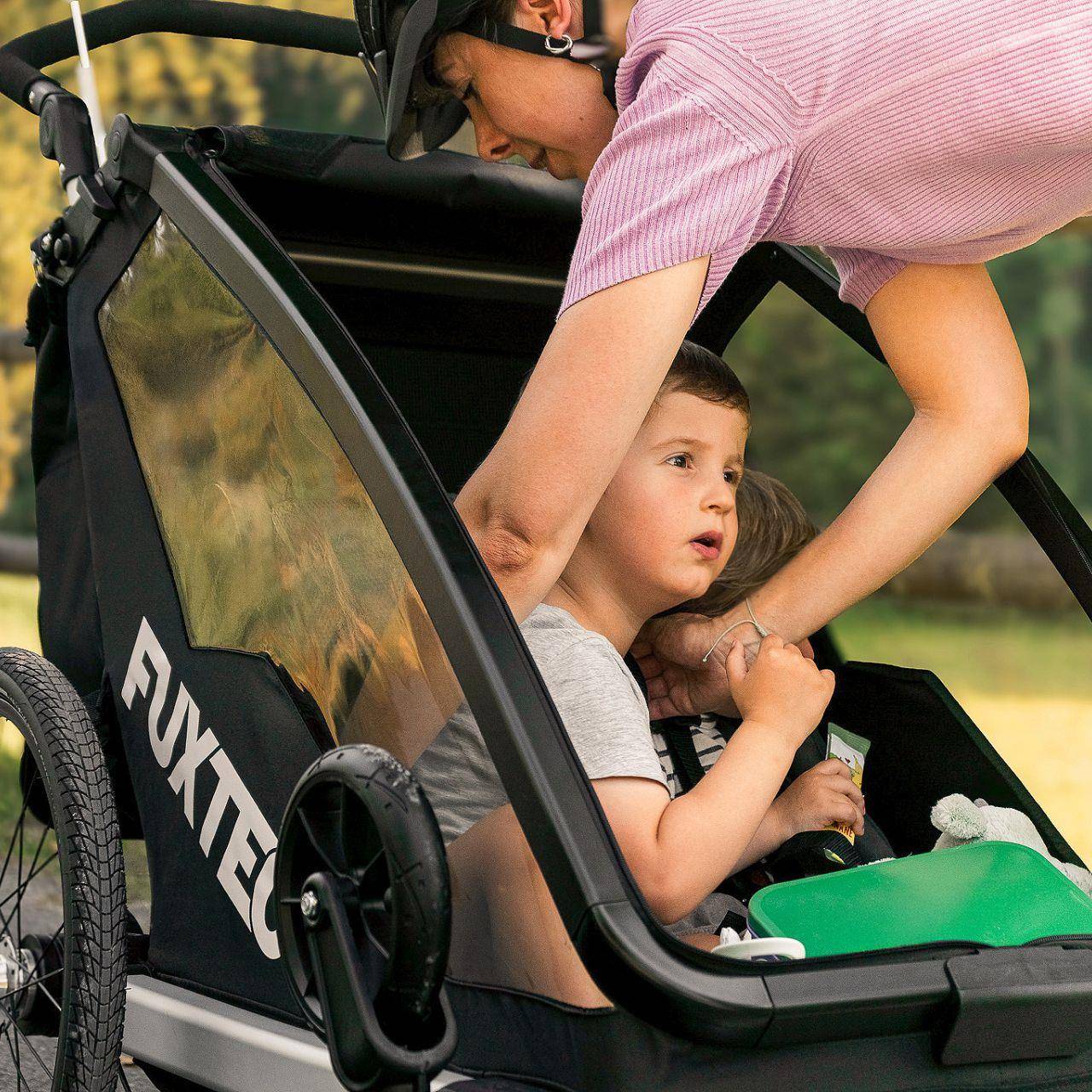 FUXTEC - Remorque vélo bleue - FUXTEC Sport Cruiser - charge max. 45kg, 2 ceintures 5 points, Enfants Poussette Pliable - Image 9