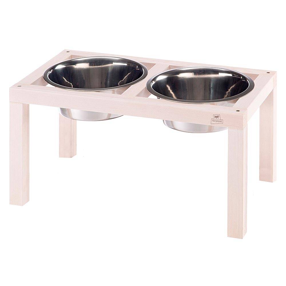 Ferplast - Ferplast Support de gamelle pour chien Desco Wood, avec 2 gamelle en acier inoxydables - Élégante gamelle en bois surélevée et antidérapante pour la - Imagen 1