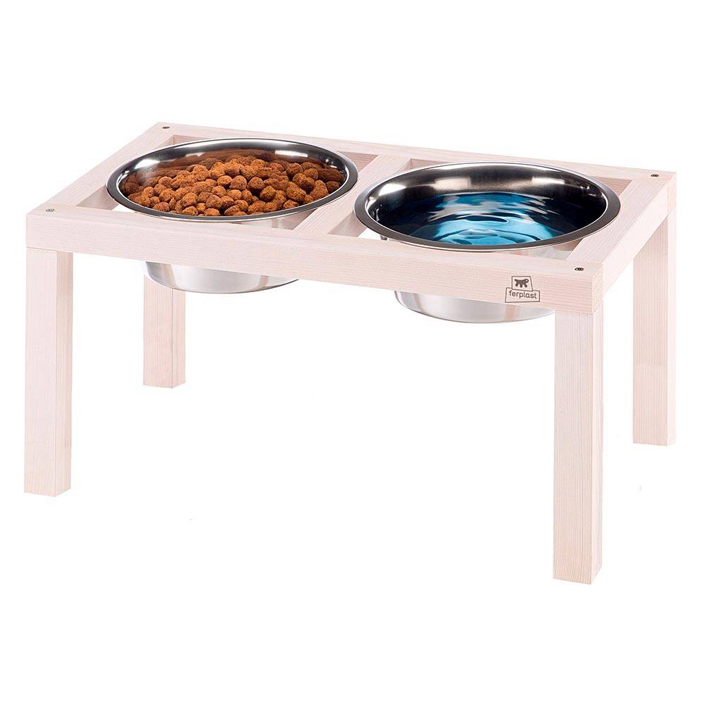 Ferplast - Ferplast Support de gamelle pour chien Desco Wood, avec 2 gamelle en acier inoxydables - Élégante gamelle en bois surélevée et antidérapante pour la - Imagen 2