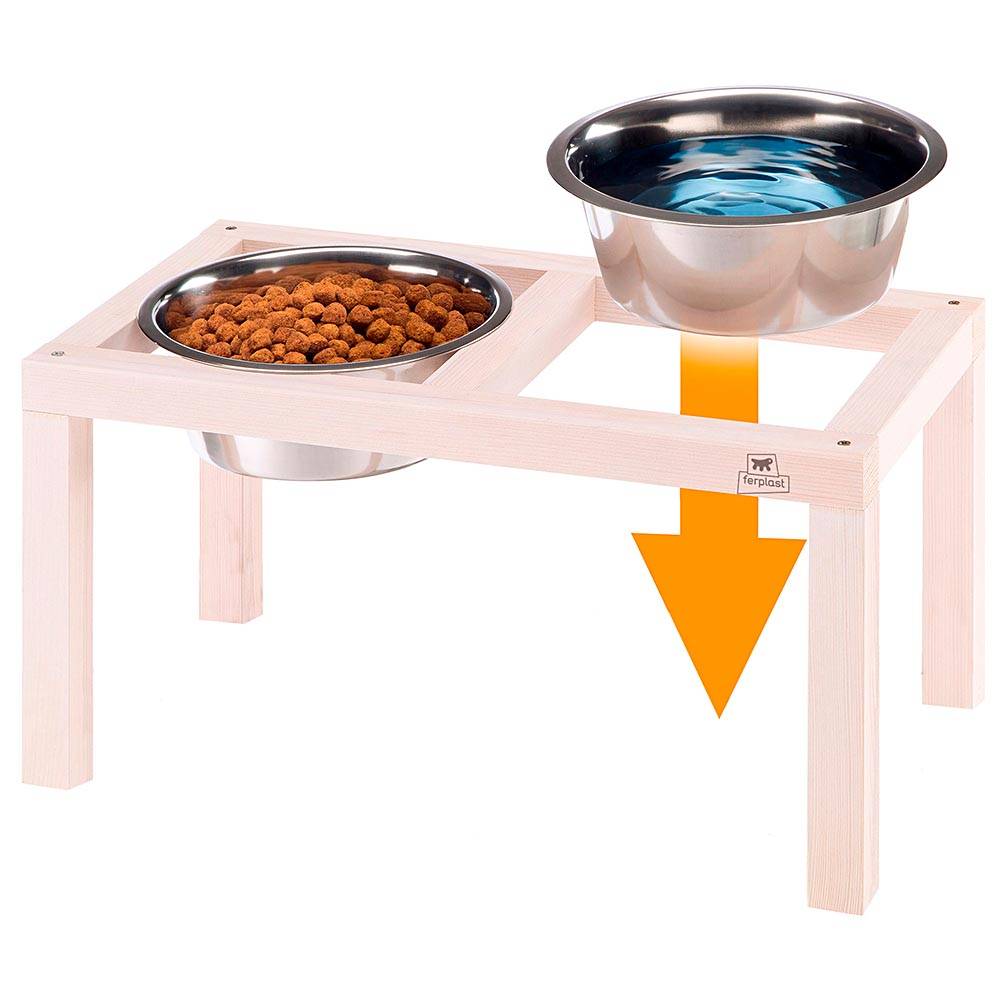 Ferplast - Ferplast Support de gamelle pour chien Desco Wood, avec 2 gamelle en acier inoxydables - Élégante gamelle en bois surélevée et antidérapante pour la - Imagen 3