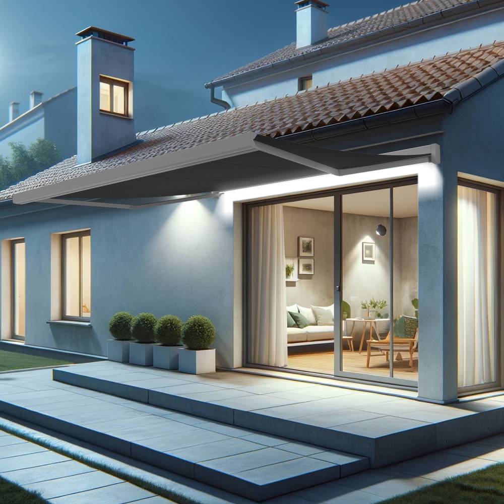 Intersun - Store banne coffre SOA 4,10x3,50 M (Motorisé Secours à Télécommande + LED - Blanc - Gris Graphite) - INTERSUN - Imagen 3