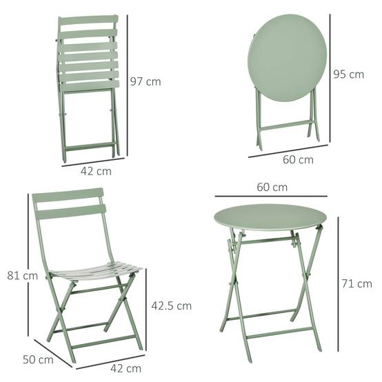 Salon de jardin bistrot Acier Balcon Terrasse Pliable anti-corrosion 60cm Vert - ComfortXL Outdoor Living - Image 5