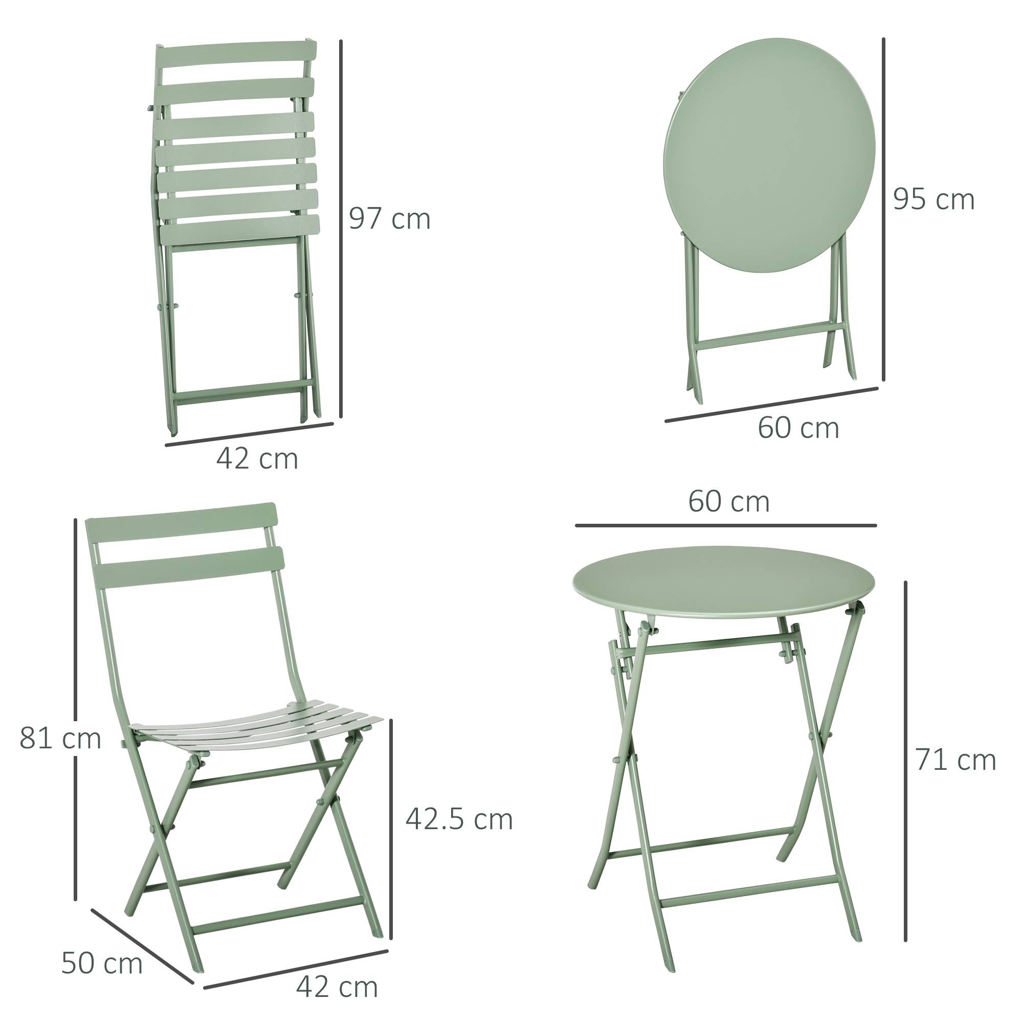 Salon de jardin bistrot Acier Balcon Terrasse Pliable anti-corrosion 60cm Vert - ComfortXL Outdoor Living - Image 5