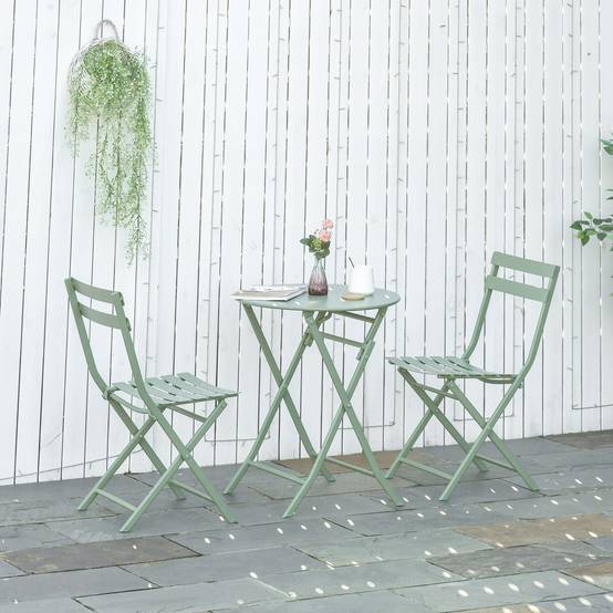 Salon de jardin bistrot Acier Balcon Terrasse Pliable anti-corrosion 60cm Vert - ComfortXL Outdoor Living - Image 4