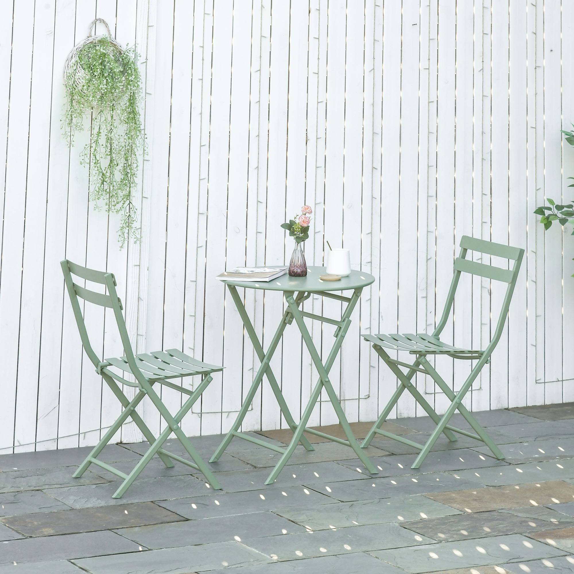 Salon de jardin bistrot Acier Balcon Terrasse Pliable anti-corrosion 60cm Vert - ComfortXL Outdoor Living - Image 4