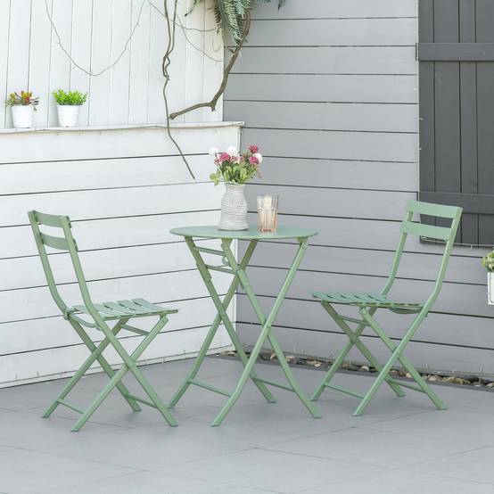 Salon de jardin bistrot Acier Balcon Terrasse Pliable anti-corrosion 60cm Vert - ComfortXL Outdoor Living - Image 3