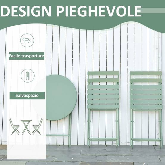Salon de jardin bistrot Acier Balcon Terrasse Pliable anti-corrosion 60cm Vert - ComfortXL Outdoor Living - Image 6