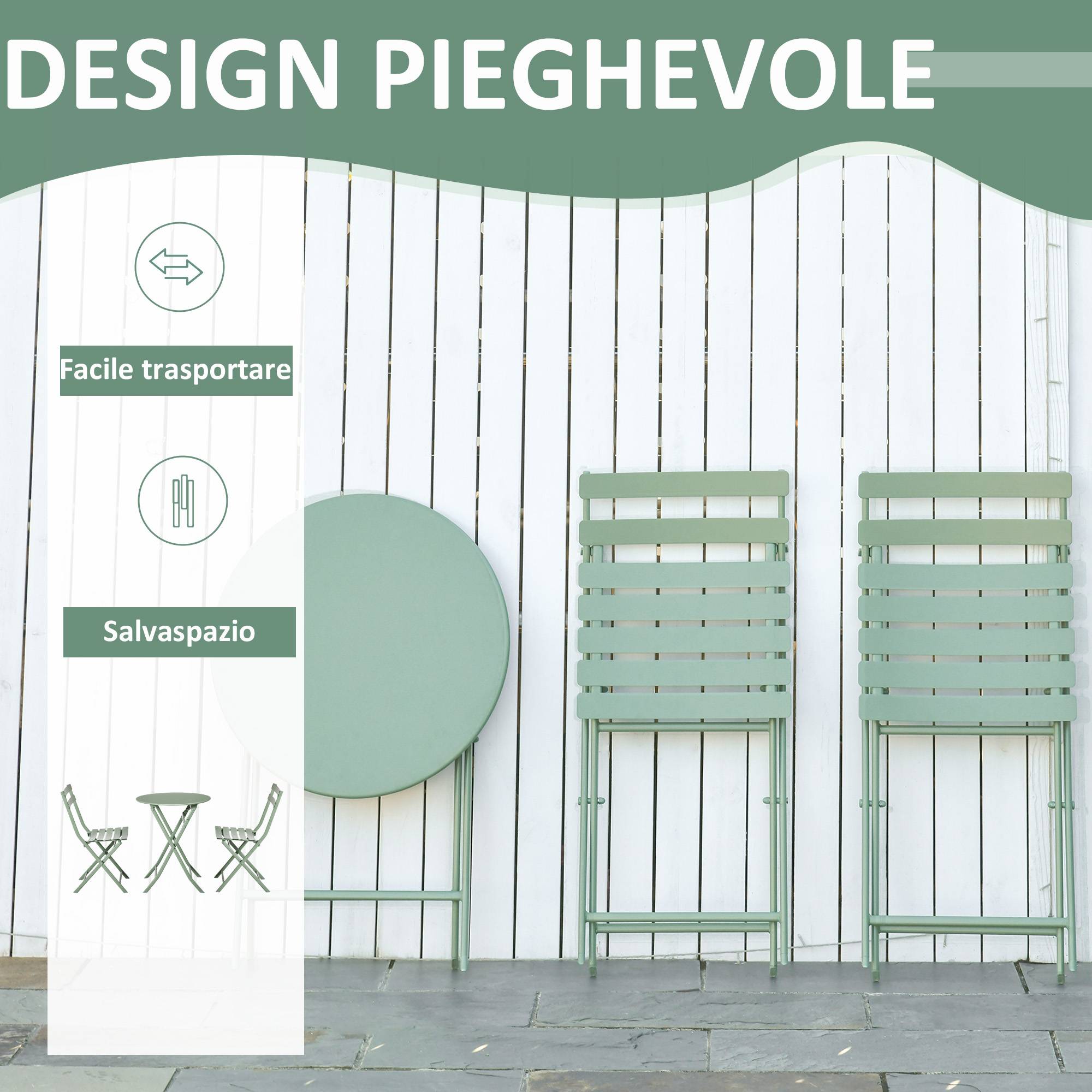 Salon de jardin bistrot Acier Balcon Terrasse Pliable anti-corrosion 60cm Vert - ComfortXL Outdoor Living - Image 6