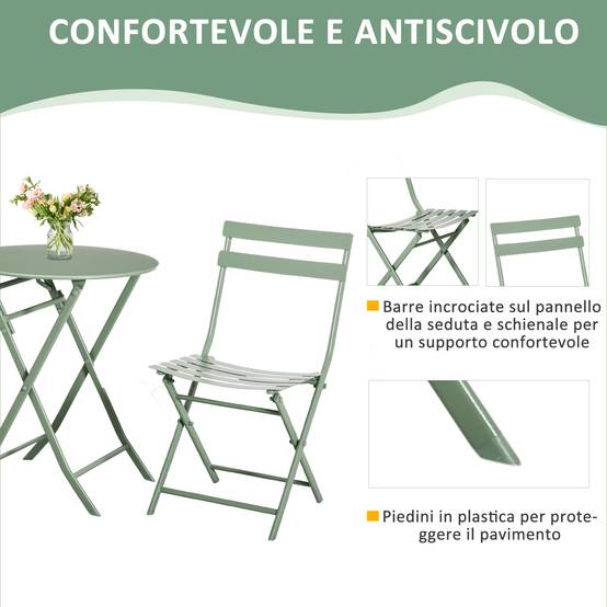 Salon de jardin bistrot Acier Balcon Terrasse Pliable anti-corrosion 60cm Vert - ComfortXL Outdoor Living - Image 8
