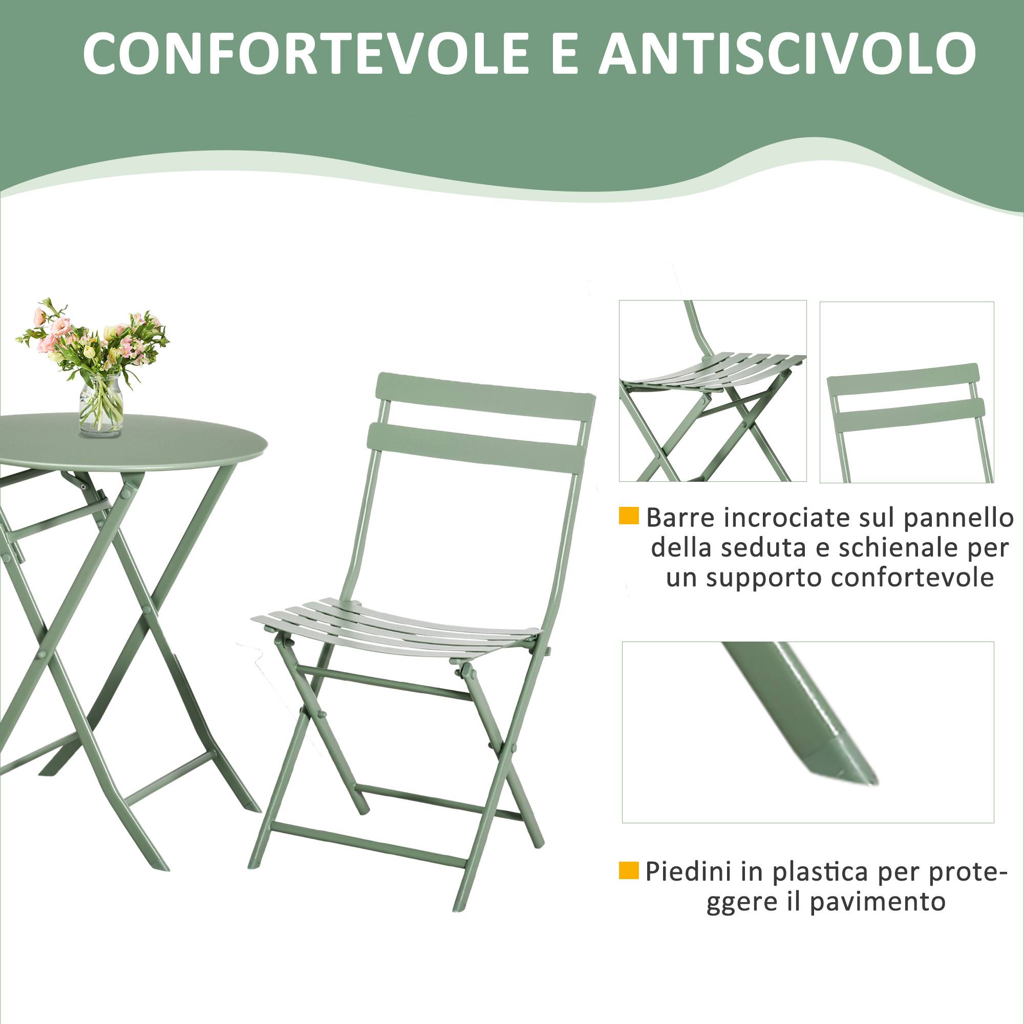 Salon de jardin bistrot Acier Balcon Terrasse Pliable anti-corrosion 60cm Vert - ComfortXL Outdoor Living - Image 8