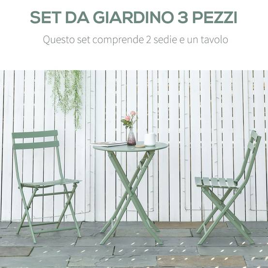 Salon de jardin bistrot Acier Balcon Terrasse Pliable anti-corrosion 60cm Vert - ComfortXL Outdoor Living - Image 9