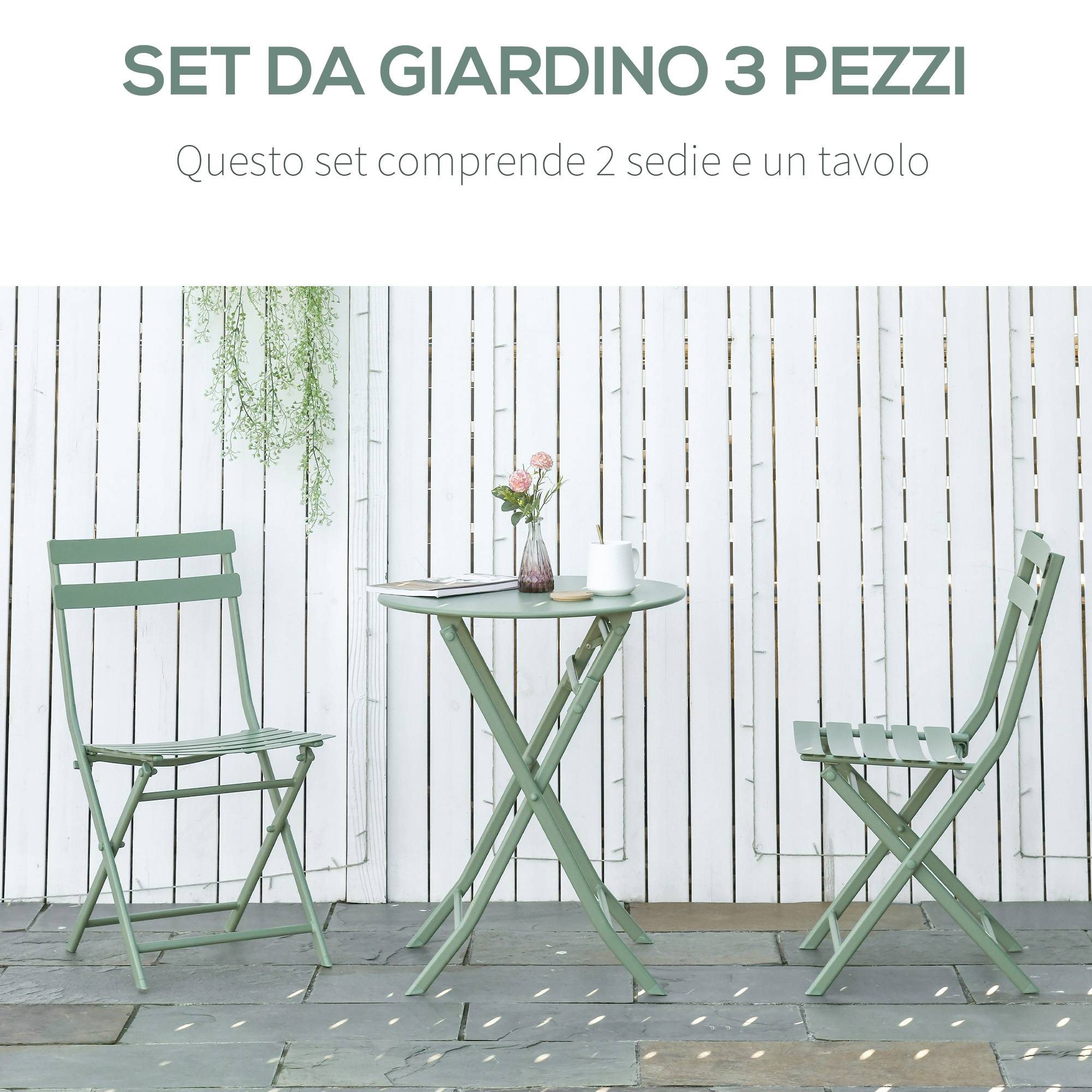 Salon de jardin bistrot Acier Balcon Terrasse Pliable anti-corrosion 60cm Vert - ComfortXL Outdoor Living - Image 9