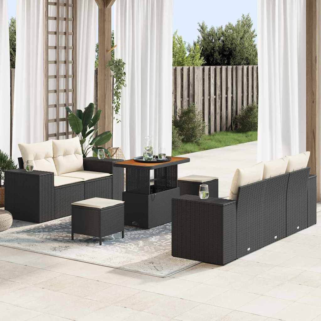 Ensemble de terrasse 7 places en polyrotin tressé avec table et poufs Noir – ComfortXL Outdoor Living - Image 1