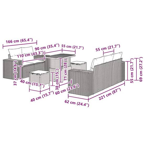 Ensemble de terrasse 7 places en polyrotin tressé avec table et poufs Noir – ComfortXL Outdoor Living - Image 4