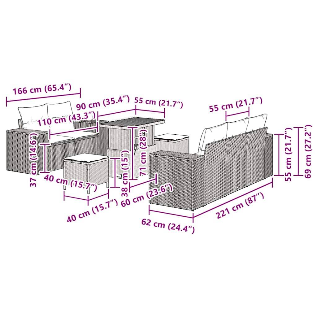 Ensemble de terrasse 7 places en polyrotin tressé avec table et poufs Noir – ComfortXL Outdoor Living - Image 4