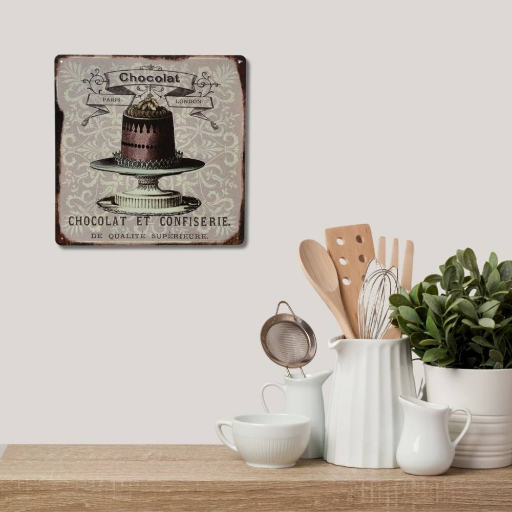 Plaque murale décorative vintage en métal multicolore chocolat 30x30cm Chemin de campagne - Image 2
