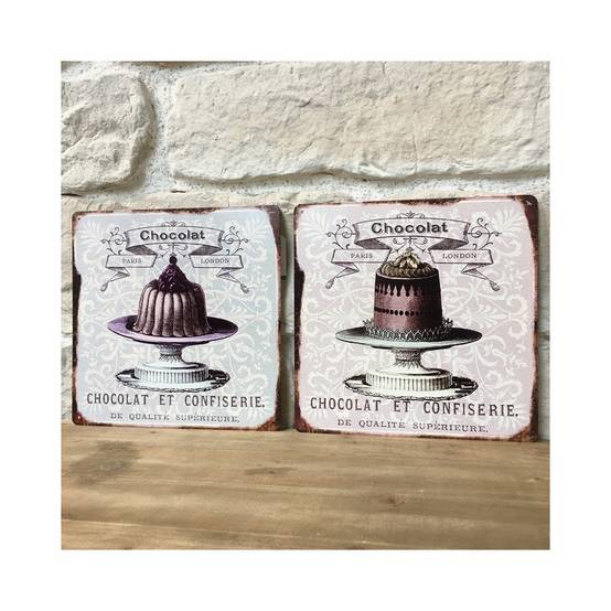 Plaque murale décorative vintage en métal multicolore chocolat 30x30cm Chemin de campagne - Image 3