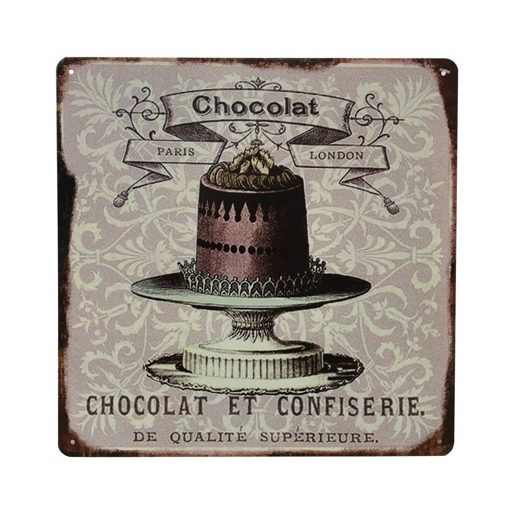 Plaque murale décorative vintage en métal multicolore chocolat 30x30cm Chemin de campagne - Image 1