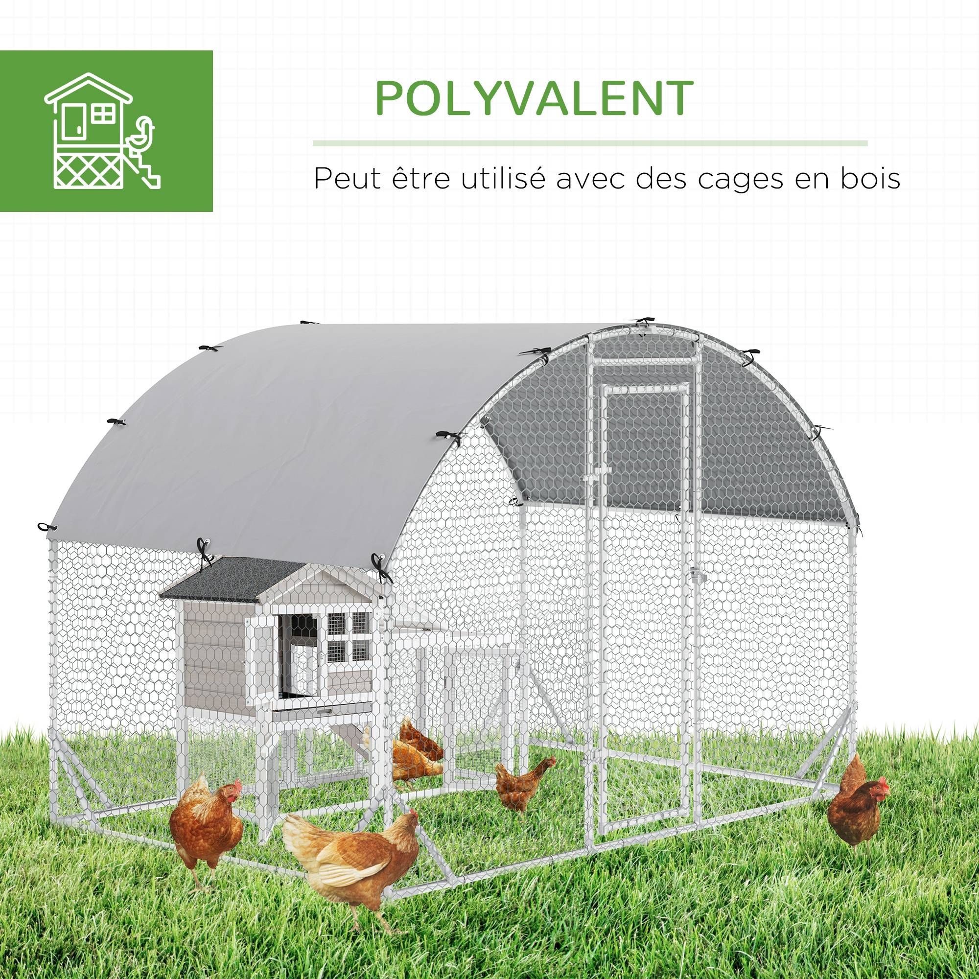 Enclos pour volailles acier galvanisé argenté 280 x 190 x 197 cm - PANGIVO - Image 7