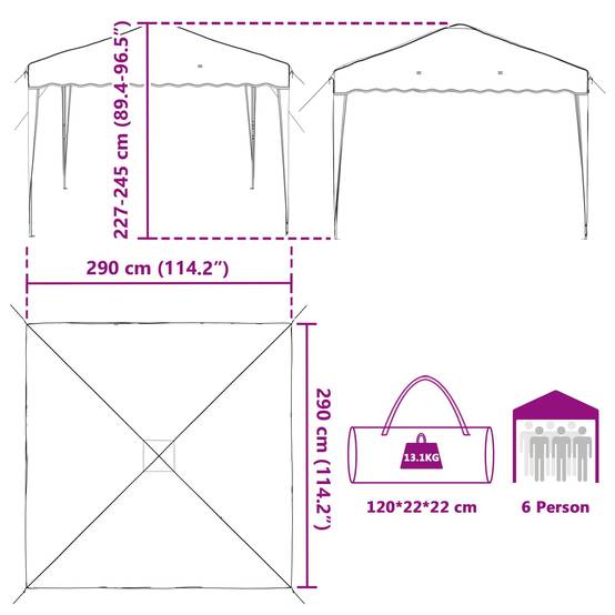 ComfortXL - Tente de réception pop-up tissu Oxford pour jardin hauteur réglable 288x288cm anthracite - ComfortXL Outdoor Living - Image 9