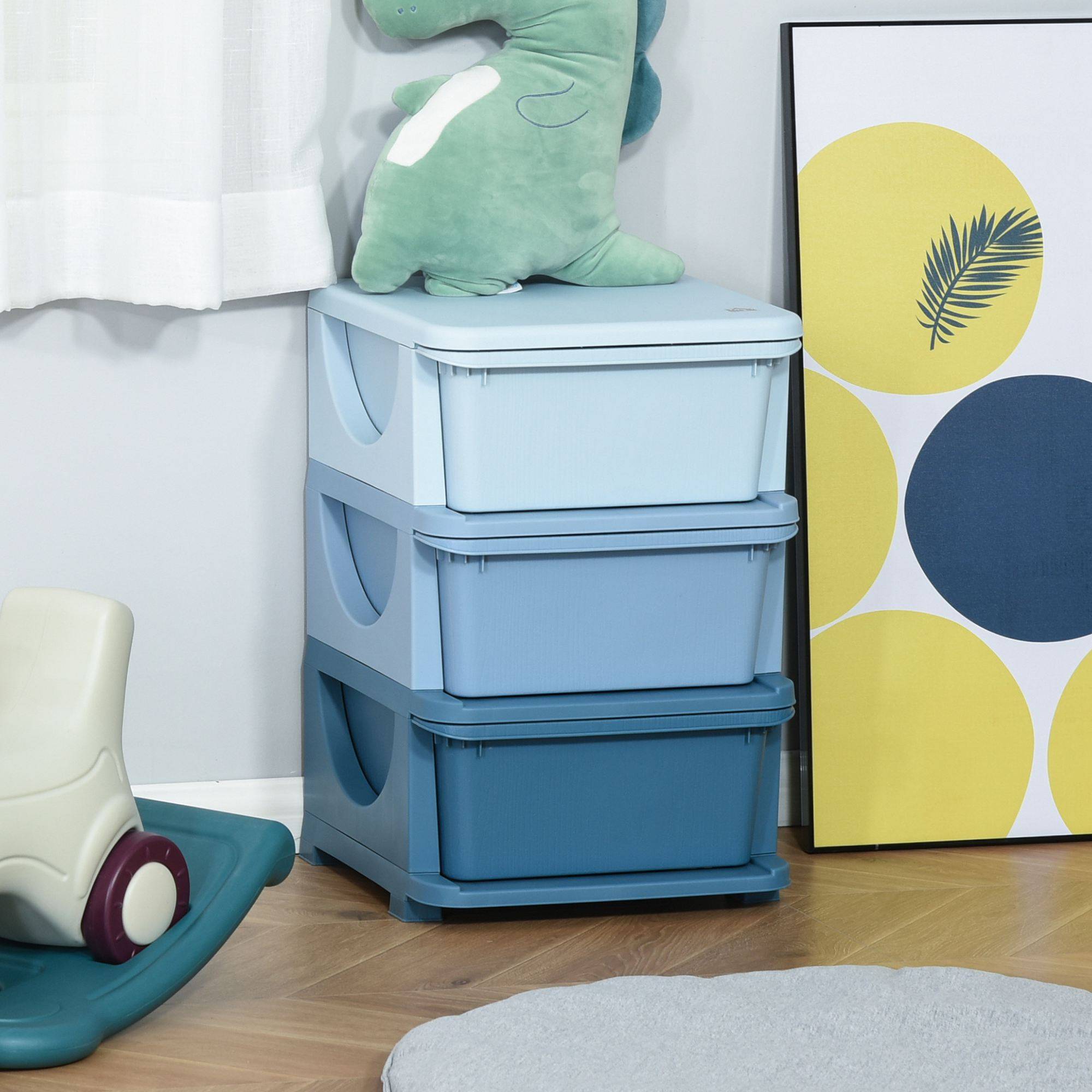 Tour de Rangement Enfant 3 Tiroirs, Organisateur de Jouets 3+, Bords Arrondis et Poignées, Chambre/Salle de Jeux, 37 x 37 x 56,5 cm, Bleu - Image 4