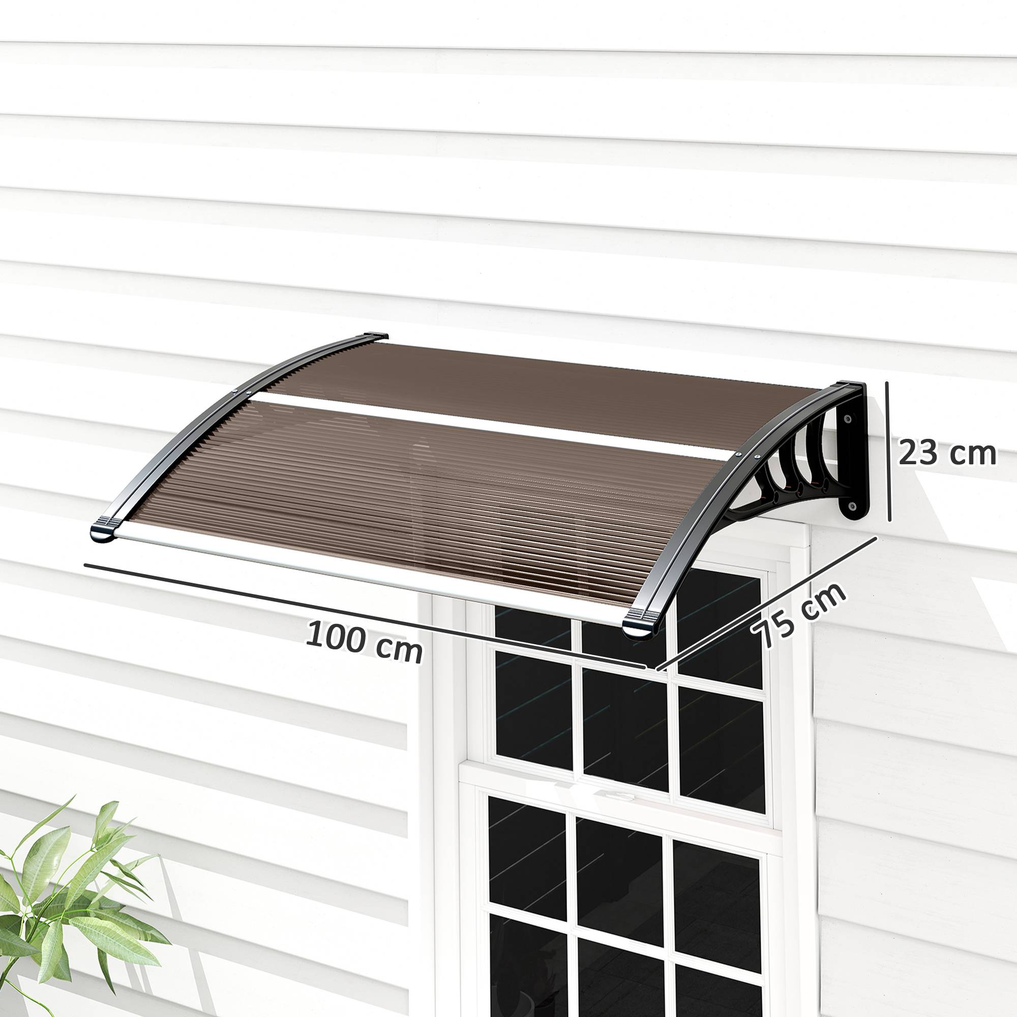 Store extérieur pour porte et fenêtre 75 x 100 cm, protection contre le soleil et la pluie, avec support en alliage d'aluminium marron - Image 5