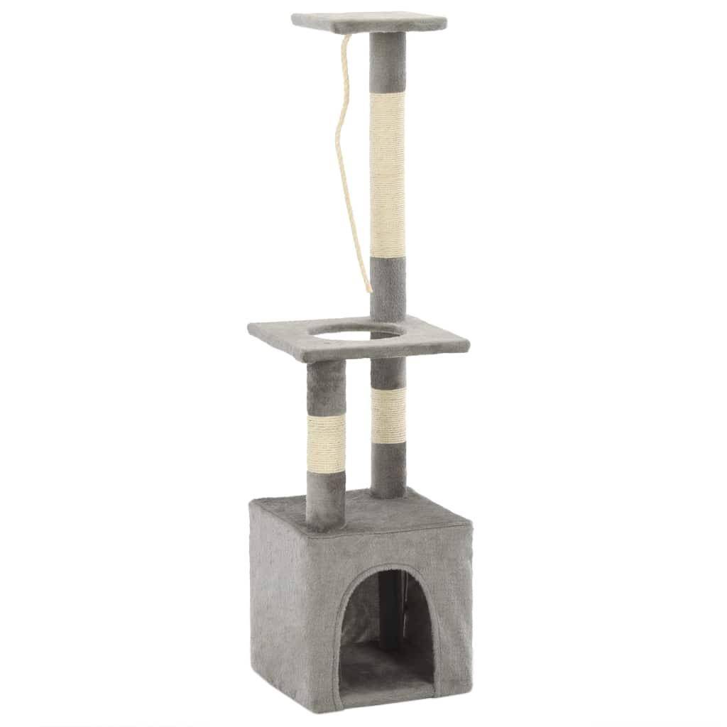 Helloshop26 - Arbre à chat griffoir grattoir niche jouet animaux peluché en sisal 109 cm gris - Image 2