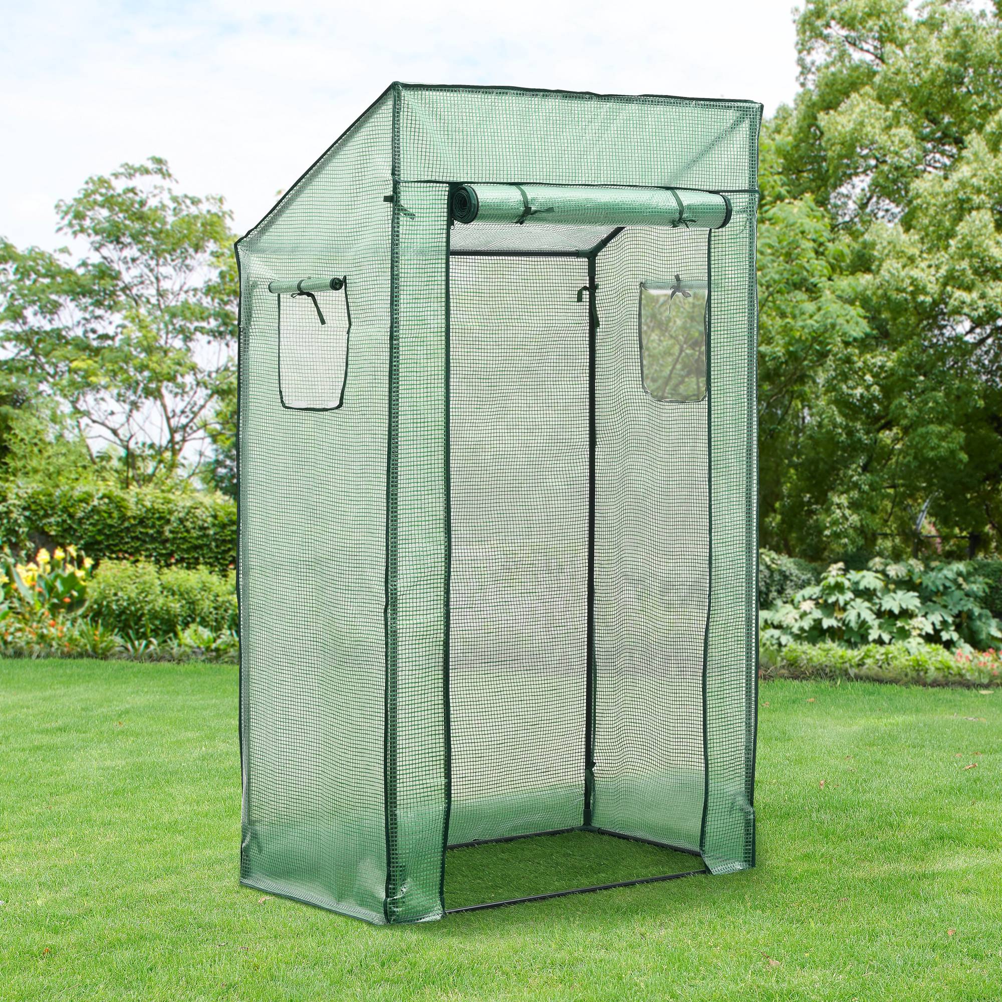 Serre de tomates Marzano en acier et polyéthylène à porte et 2 fenêtres zippées 100 x 60 x 143 - 174 cm vert [en.casa] - Imagen 2