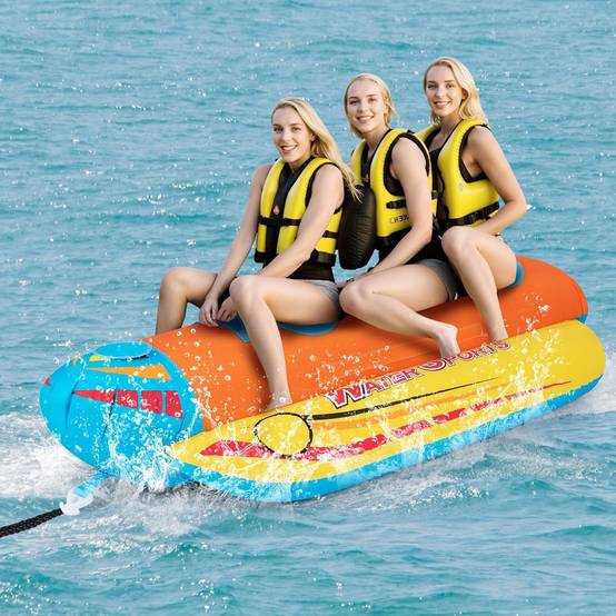 Bateau Banane Gonflable pour 1 à 3 Passagers Charge 231KG, Flotteur Gonflable Remorquable avec 3 Sièges et Poignées Rembourrés en EVA - Image 2