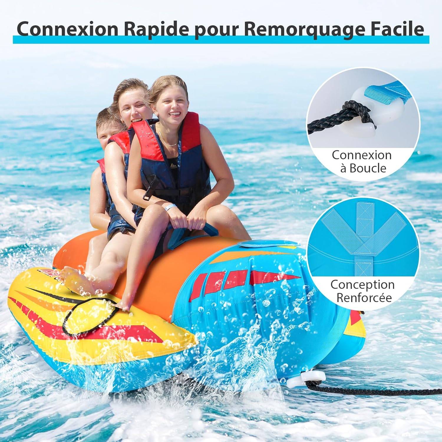 Bateau Banane Gonflable pour 1 à 3 Passagers Charge 231KG, Flotteur Gonflable Remorquable avec 3 Sièges et Poignées Rembourrés en EVA - Image 4