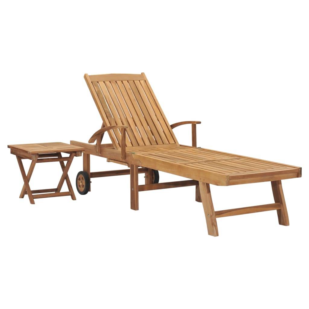 Helloshop26 - Transat chaise longue bain de soleil lit de jardin terrasse meuble d'extérieur avec table bois de teck solide - Imagen 1