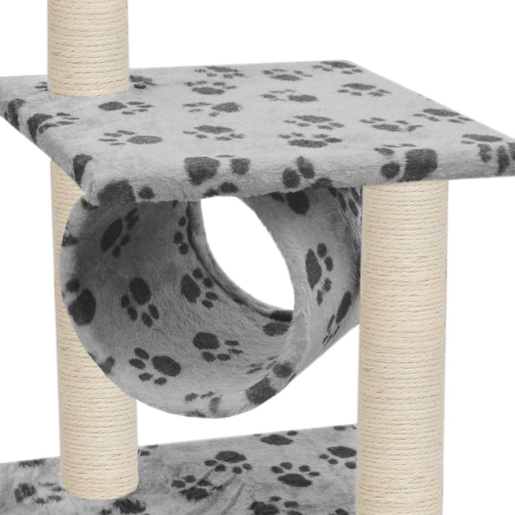 Helloshop26 - Arbre à chat griffoir grattoir niche jouet animaux peluché en sisal 65 cm gris motif de pattes - Imagen 4