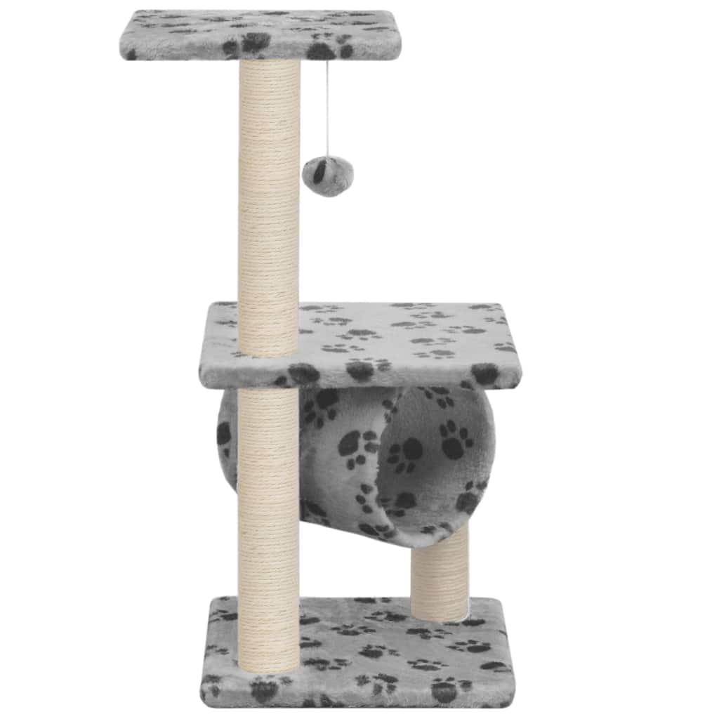 Helloshop26 - Arbre à chat griffoir grattoir niche jouet animaux peluché en sisal 65 cm gris motif de pattes - Imagen 3