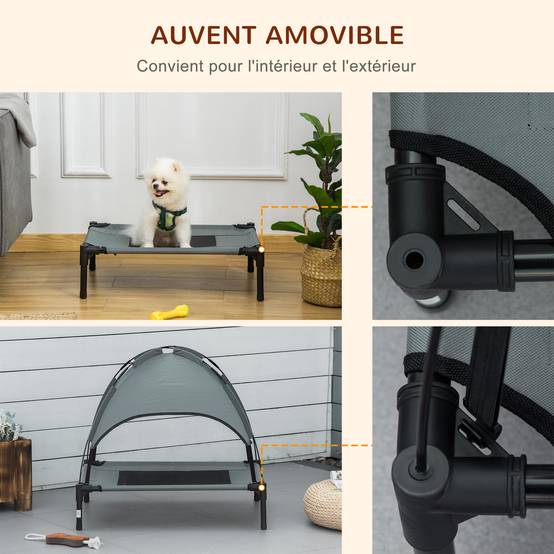 Lit de camp surélevé Métal pour chien et chat Couchage extérieur avec parasol 61cm gris - ComfortXL Outdoor Living - Image 7