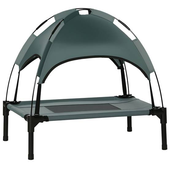 Lit de camp surélevé Métal pour chien et chat Couchage extérieur avec parasol 61cm gris - ComfortXL Outdoor Living - Image 1
