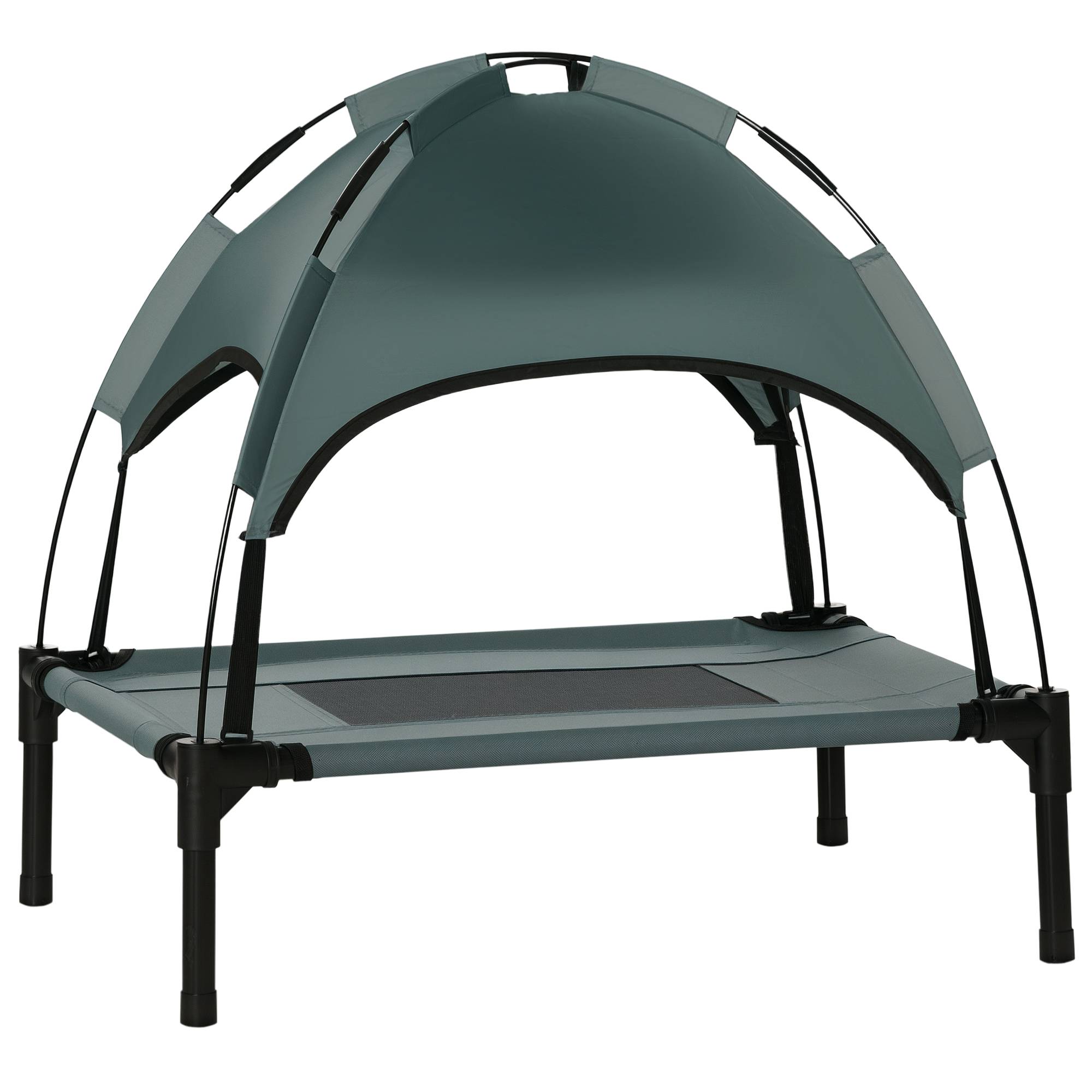 Lit de camp surélevé Métal pour chien et chat Couchage extérieur avec parasol 61cm gris - ComfortXL Outdoor Living