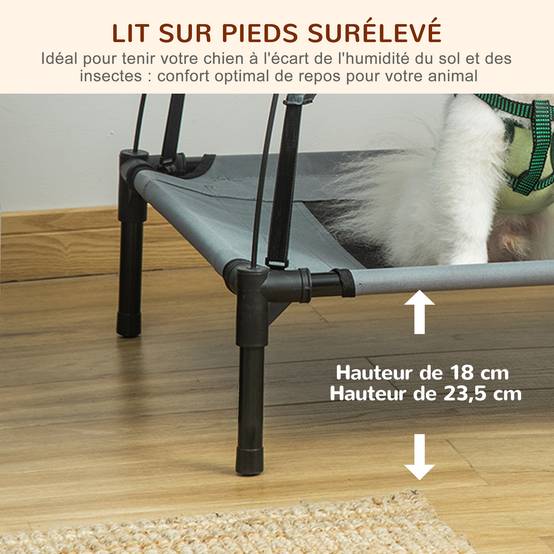 Lit de camp surélevé Métal pour chien et chat Couchage extérieur avec parasol 61cm gris - ComfortXL Outdoor Living - Image 6