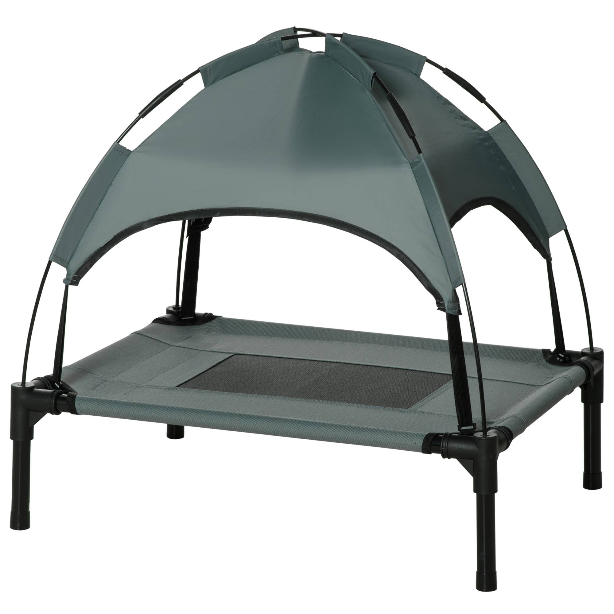 Lit de camp surélevé Métal pour chien et chat Couchage extérieur avec parasol 61cm gris - ComfortXL Outdoor Living - Image 2