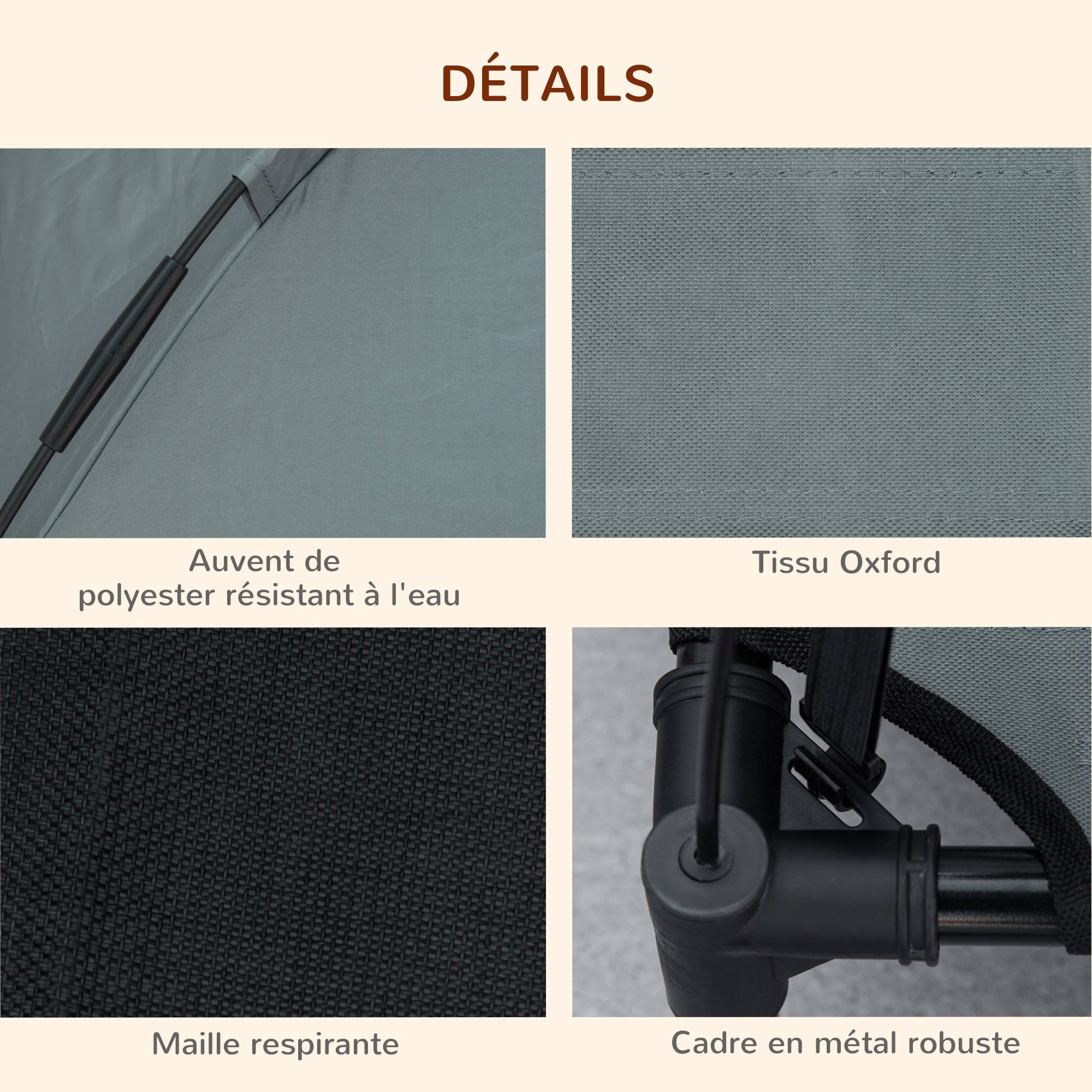 Lit de camp surélevé Métal pour chien et chat Couchage extérieur avec parasol 61cm gris - ComfortXL Outdoor Living - Image 8