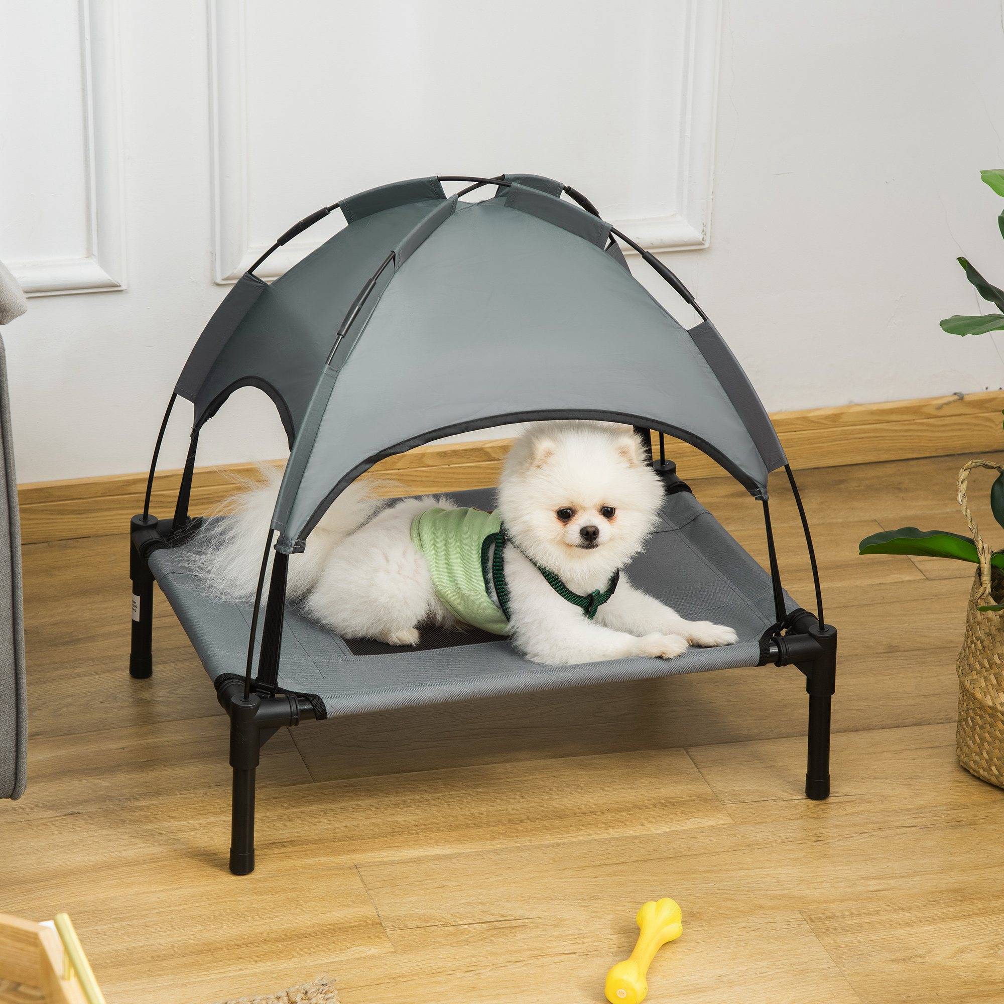 Lit de camp surélevé Métal pour chien et chat Couchage extérieur avec parasol 61cm gris - ComfortXL Outdoor Living - Image 4