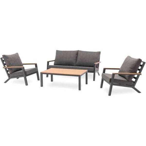 Dcb Garden - Salon bas de jardin - Aluminium - DCB GARDEN - 5 places - Gris anthracite et polywood - KOMMOS - Image 1