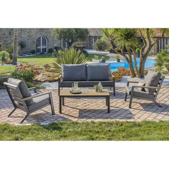 Dcb Garden - Salon bas de jardin - Aluminium - DCB GARDEN - 5 places - Gris anthracite et polywood - KOMMOS - Image 2