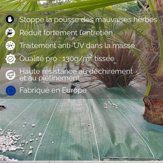 Toile de paillage 130g/m2 Longueur 10m Largeur 3,30m anti mauvaises herbes Geotextile Vert ZENLYS Grande Largeur 3M très épaisse - Image 2